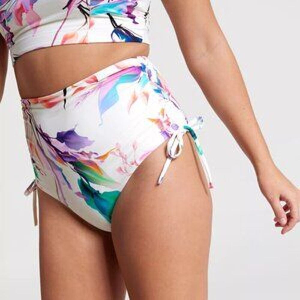 NEW Calia Women's Unbleached Multi Ruched Side Tie High Rise Swim Bottom